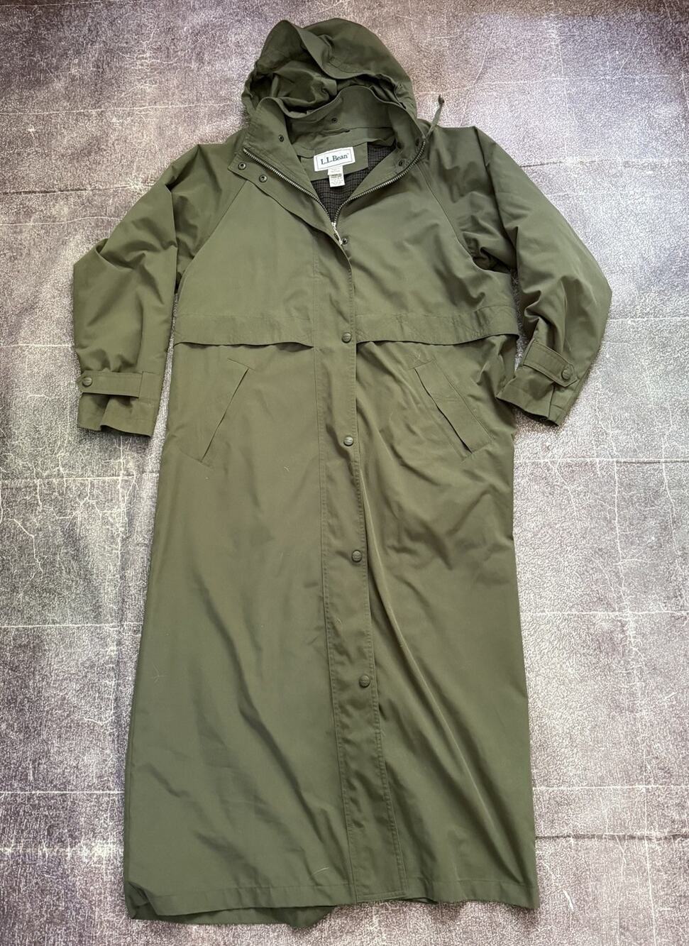 Women's L.L. Bean Wool Lined Dark Green Hooded Duster Trench Coat Jacket Sz M - Picture 1 of 4